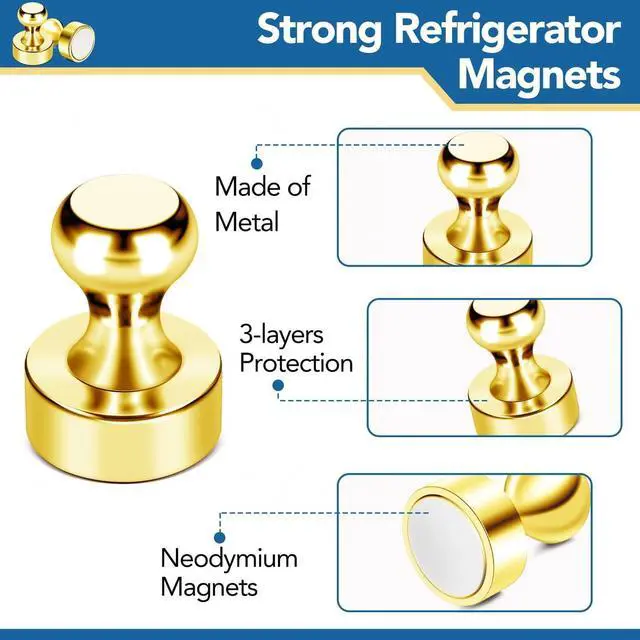 Alt view image 5 of 7 - LOVIMAG Fridge Magnets 20Pcs, Magnet for Refrigerator Whiteboard, Gold | Small Strong Neodymium Metal Cute Push Pin for Classroom, Kitchen, Accessories Decorative, Office, Calendar