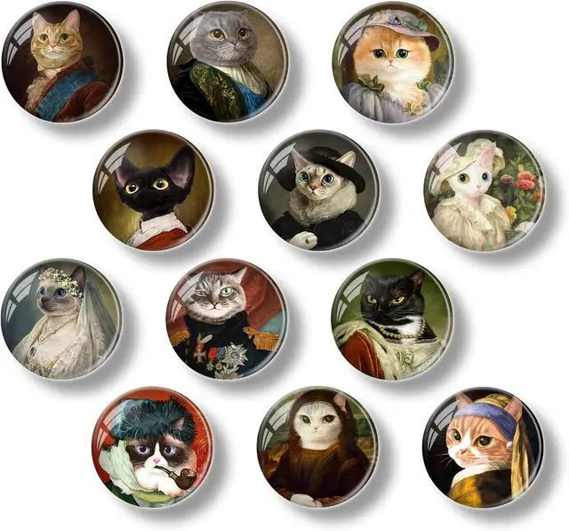 Main image of 12 Pcs Cute Cat Glass Decorative Refrigerator Magnets | Stylish, Functional, Versatile, Magnetic - For Office, Whiteboard, Cabinets, Kitchen, Dishwasher, Fridge