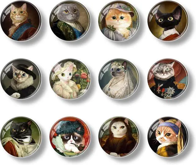 Alt view image 2 of 5 - 12 Pcs Cute Cat Glass Decorative Refrigerator Magnets | Stylish, Functional, Versatile, Magnetic - For Office, Whiteboard, Cabinets, Kitchen, Dishwasher, Fridge