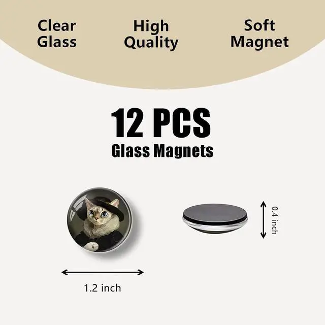 Alt view image 3 of 5 - 12 Pcs Cute Cat Glass Decorative Refrigerator Magnets | Stylish, Functional, Versatile, Magnetic - For Office, Whiteboard, Cabinets, Kitchen, Dishwasher, Fridge