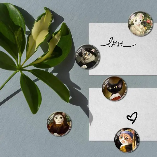 Alt view image 4 of 5 - 12 Pcs Cute Cat Glass Decorative Refrigerator Magnets | Stylish, Functional, Versatile, Magnetic - For Office, Whiteboard, Cabinets, Kitchen, Dishwasher, Fridge