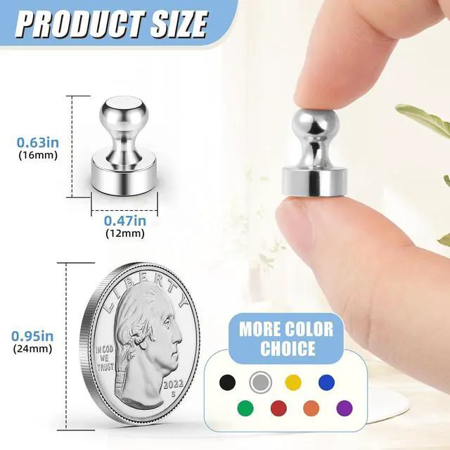 Alt view image 2 of 7 - FINDMAG Fridge Magnets for Whiteboard, Neodymium Magnets 30 Pack Silver | Magnetic Push Pins, Hold Photos, Notes, and Shopping Lists on Refrigerator, Whiteboards, Lockers, Kitchen Cabins Hanging