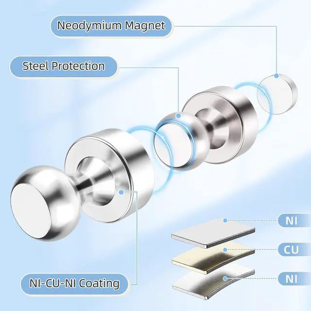 Alt view image 3 of 7 - FINDMAG Fridge Magnets for Whiteboard, Neodymium Magnets 30 Pack Silver | Magnetic Push Pins, Hold Photos, Notes, and Shopping Lists on Refrigerator, Whiteboards, Lockers, Kitchen Cabins Hanging