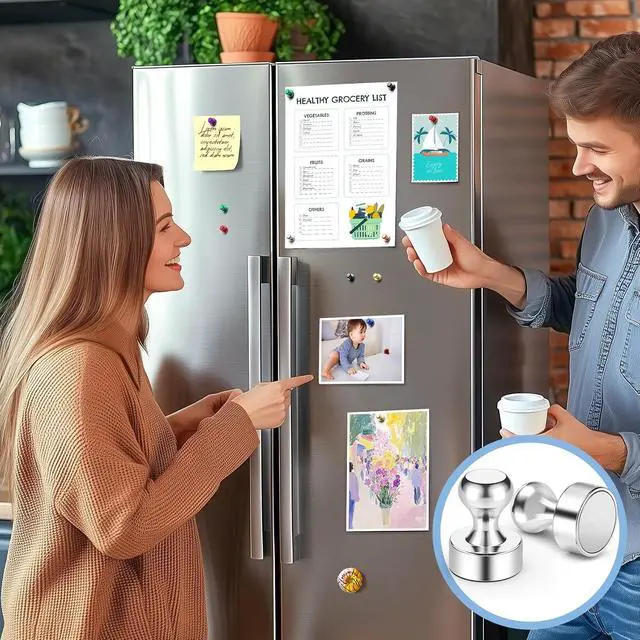 Alt view image 5 of 7 - FINDMAG Fridge Magnets for Whiteboard, Neodymium Magnets 30 Pack Silver | Magnetic Push Pins, Hold Photos, Notes, and Shopping Lists on Refrigerator, Whiteboards, Lockers, Kitchen Cabins Hanging