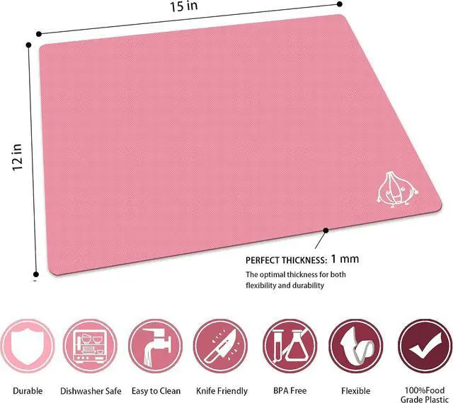 Alt view image 3 of 7 - ZVP Flexible Plastic Cutting Board Set of 3 Gradient Color, Colorful Chopping Boards, BPA Free Mats, Non Slip, Dishwasher Safe, 15x12 Inch, Pink Multi-Color