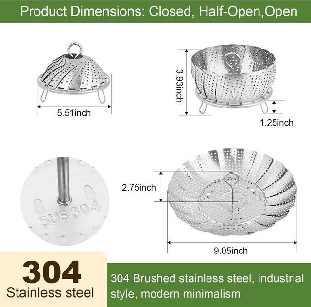 Alt view image 2 of 7 - Steamer Basket for Cooking Premium 304 Stainless Steel Steamer Basket, 3rd Gen Folding Expandable Steamers, Suitable for Cookware Pot, Fit for Fish Vegetables Pasta Eggs (Small (5.5 to 9.05))