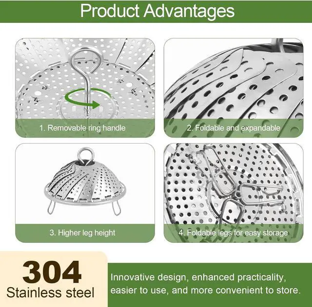 Alt view image 3 of 7 - Steamer Basket for Cooking Premium 304 Stainless Steel Steamer Basket, 3rd Gen Folding Expandable Steamers, Suitable for Cookware Pot, Fit for Fish Vegetables Pasta Eggs (Small (5.5 to 9.05))