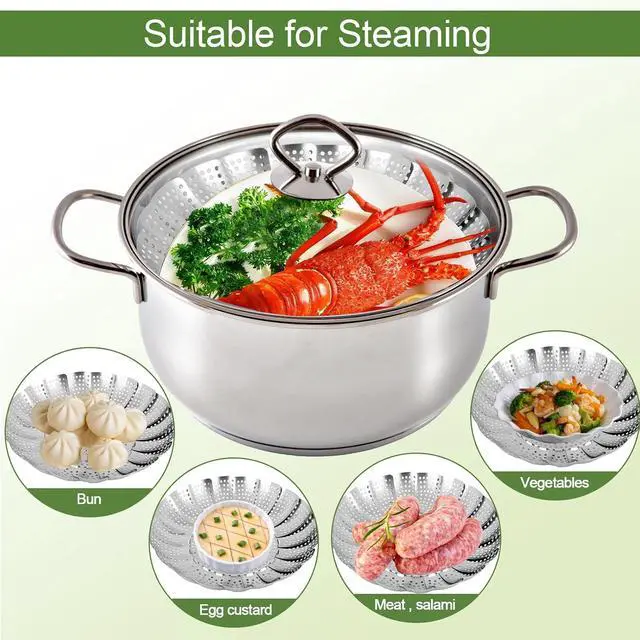 Alt view image 5 of 7 - Steamer Basket for Cooking Premium 304 Stainless Steel Steamer Basket, 3rd Gen Folding Expandable Steamers, Suitable for Cookware Pot, Fit for Fish Vegetables Pasta Eggs (Small (5.5 to 9.05))