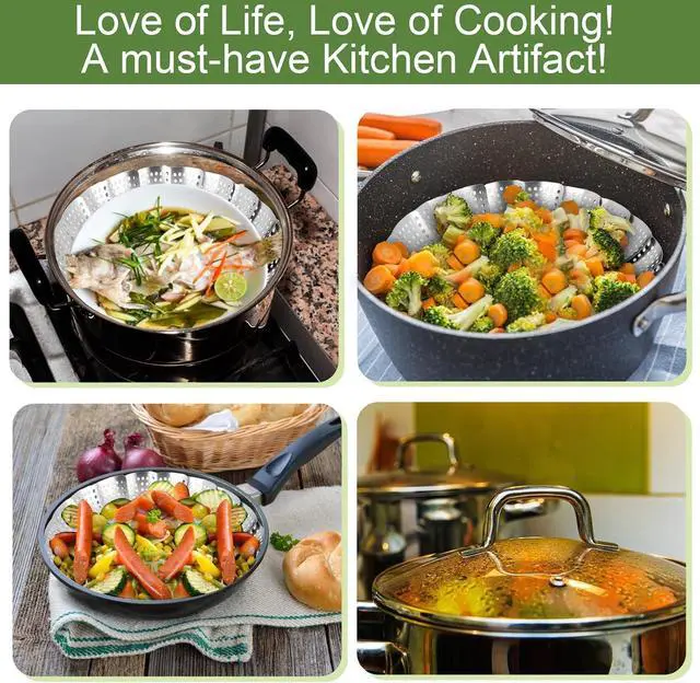 Alt view image 7 of 7 - Steamer Basket for Cooking Premium 304 Stainless Steel Steamer Basket, 3rd Gen Folding Expandable Steamers, Suitable for Cookware Pot, Fit for Fish Vegetables Pasta Eggs (Small (5.5 to 9.05))