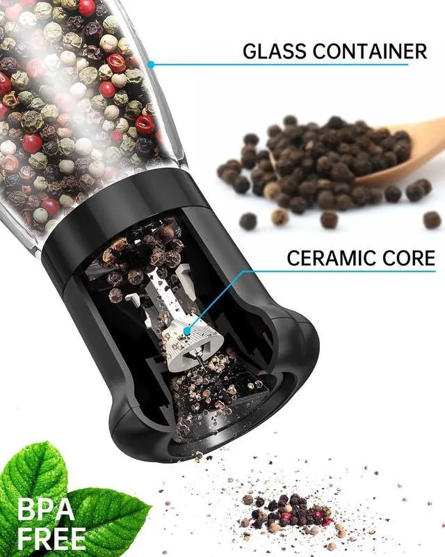 Alt view image 3 of 7 - CIRCLE JOY Manual Pepper Grinder, Spice Mill for Professional Chef, Refillable Pepper Shakers with Ceramic Blades, Adjustable Coarseness and BPA-free 180ml Glass Container, Tall Black