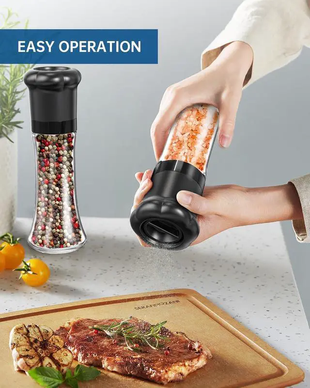 Alt view image 4 of 7 - CIRCLE JOY Manual Pepper Grinder, Spice Mill for Professional Chef, Refillable Pepper Shakers with Ceramic Blades, Adjustable Coarseness and BPA-free 180ml Glass Container, Tall Black