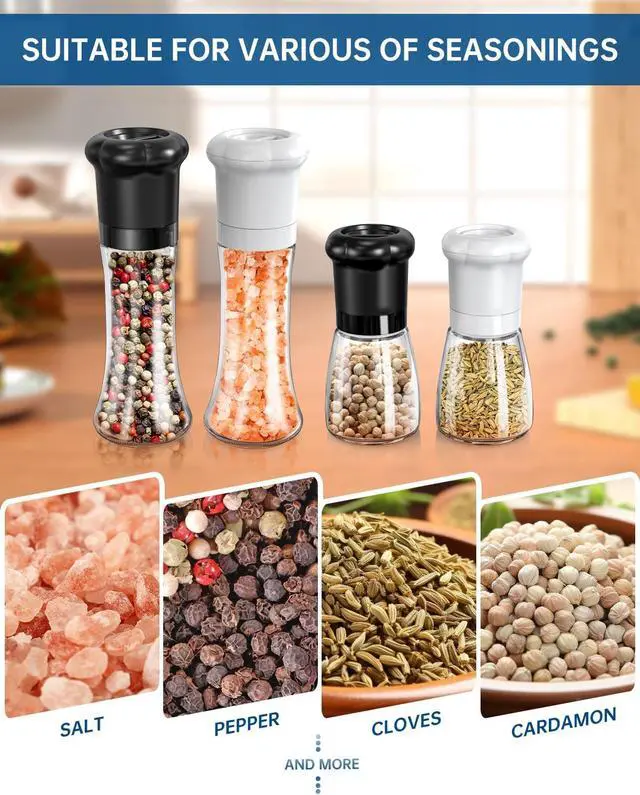 Alt view image 6 of 7 - CIRCLE JOY Manual Pepper Grinder, Spice Mill for Professional Chef, Refillable Pepper Shakers with Ceramic Blades, Adjustable Coarseness and BPA-free 180ml Glass Container, Tall Black