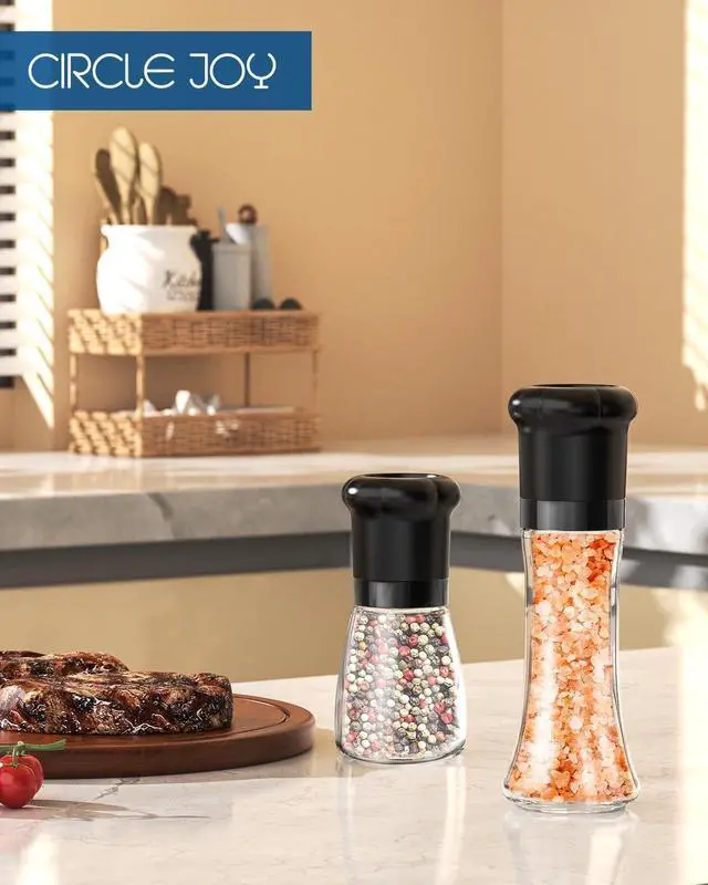 Alt view image 7 of 7 - CIRCLE JOY Manual Pepper Grinder, Spice Mill for Professional Chef, Refillable Pepper Shakers with Ceramic Blades, Adjustable Coarseness and BPA-free 180ml Glass Container, Tall Black