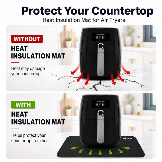Alt view image 2 of 7 - FLASLD Heat Resistant Mat for Air Fryer Site on, Fireproof Silicone Mats for Kitchen Counter, Countertop Protector, No-slip and Waterproof (12"X18", Black)