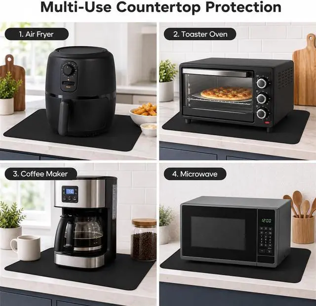 Alt view image 5 of 7 - FLASLD Heat Resistant Mat for Air Fryer Site on, Fireproof Silicone Mats for Kitchen Counter, Countertop Protector, No-slip and Waterproof (12"X18", Black)