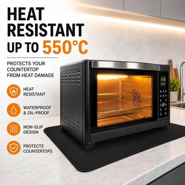 Alt view image 6 of 7 - FLASLD Heat Resistant Mat for Air Fryer Site on, Fireproof Silicone Mats for Kitchen Counter, Countertop Protector, No-slip and Waterproof (12"X18", Black)