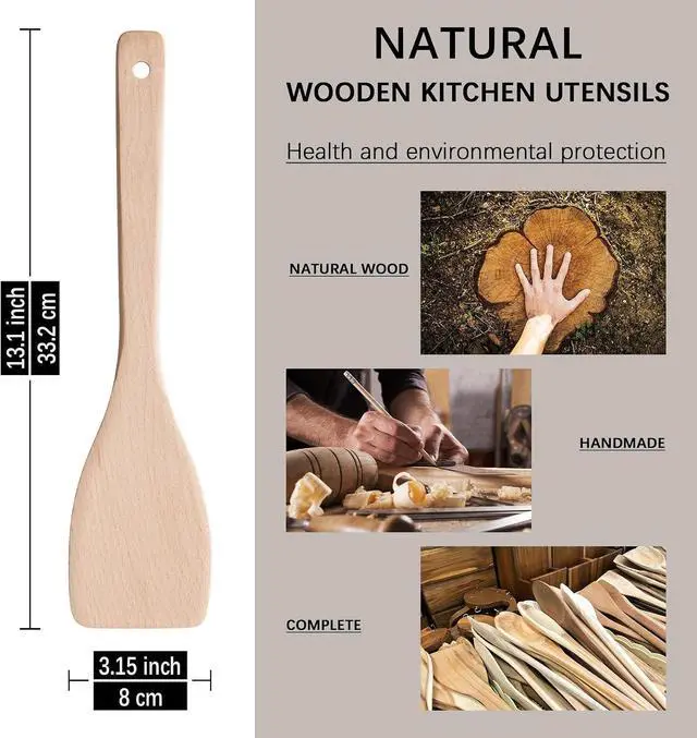 Alt view image 3 of 5 - Wooden Spatulas for Cooking, 2 Pack, 13 Inch, Uncoated Beech Wood | Thin flat edges help flip, stir and scrape; long handles provide comfortable reach and stay gentle on nonstick cookware.
