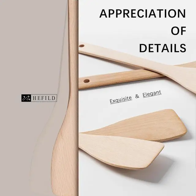Alt view image 4 of 5 - Wooden Spatulas for Cooking, 2 Pack, 13 Inch, Uncoated Beech Wood | Thin flat edges help flip, stir and scrape; long handles provide comfortable reach and stay gentle on nonstick cookware.