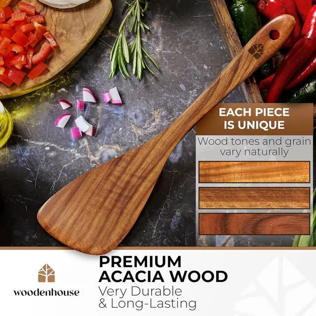 Alt view image 2 of 7 - Wooden Spatula for Cooking, 12" Acacia Wood for Flipping & Frying | Long-Lasting, Sturdy & Easy to Clean with Comfortable Handle Safe for Non-Stick Cookware