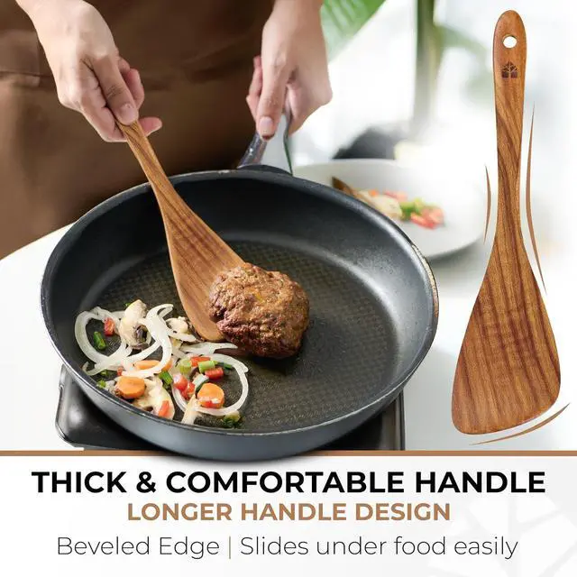 Alt view image 3 of 7 - Wooden Spatula for Cooking, 12" Acacia Wood for Flipping & Frying | Long-Lasting, Sturdy & Easy to Clean with Comfortable Handle Safe for Non-Stick Cookware