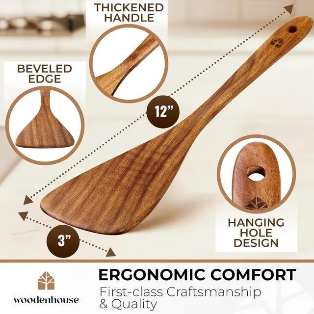 Alt view image 4 of 7 - Wooden Spatula for Cooking, 12" Acacia Wood for Flipping & Frying | Long-Lasting, Sturdy & Easy to Clean with Comfortable Handle Safe for Non-Stick Cookware