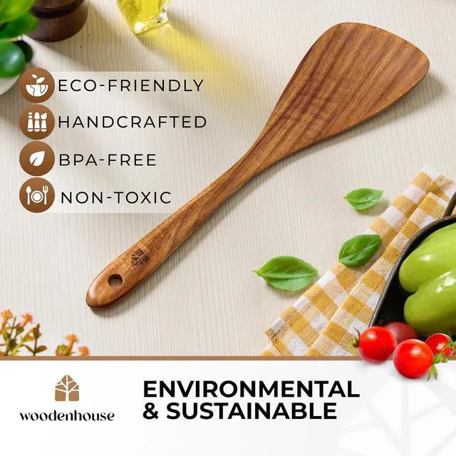 Alt view image 5 of 7 - Wooden Spatula for Cooking, 12" Acacia Wood for Flipping & Frying | Long-Lasting, Sturdy & Easy to Clean with Comfortable Handle Safe for Non-Stick Cookware