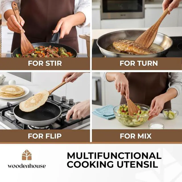 Alt view image 7 of 7 - Wooden Spatula for Cooking, 12" Acacia Wood for Flipping & Frying | Long-Lasting, Sturdy & Easy to Clean with Comfortable Handle Safe for Non-Stick Cookware