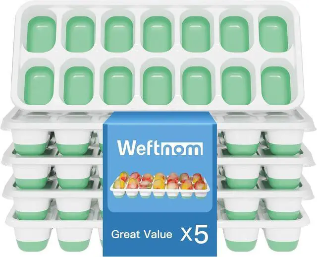 Main image of Ice Cube Trays with Lids for Freezer, 5 Pack Silicone Set, 70 Cubes | Easy-release silicone, stackable removable lids, BPA-free & dishwasher safe; for coffee, whiskey,cocktails, juice & baby food