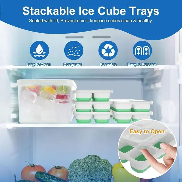 Alt view image 2 of 7 - Ice Cube Trays with Lids for Freezer, 5 Pack Silicone Set, 70 Cubes | Easy-release silicone, stackable removable lids, BPA-free & dishwasher safe; for coffee, whiskey,cocktails, juice & baby food