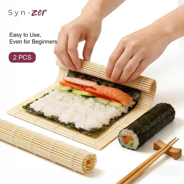 Alt view image 2 of 7 - Syn-zer Bamboo Sushi Mats 2-Pack, 9.5" Rolling Tool for Maki | DIY Sushi Making, Reusable Roller, Kitchen Tool, Hand Rolls, Maki, Sushi Prep