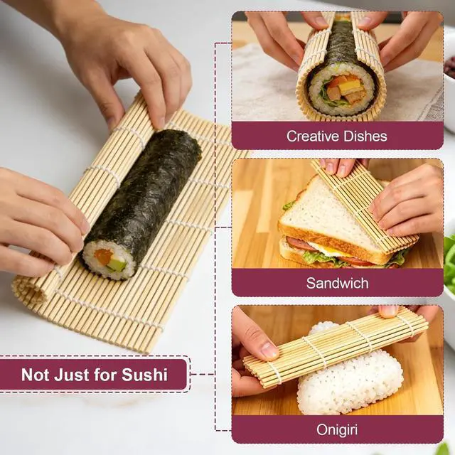Alt view image 5 of 7 - Syn-zer Bamboo Sushi Mats 2-Pack, 9.5" Rolling Tool for Maki | DIY Sushi Making, Reusable Roller, Kitchen Tool, Hand Rolls, Maki, Sushi Prep