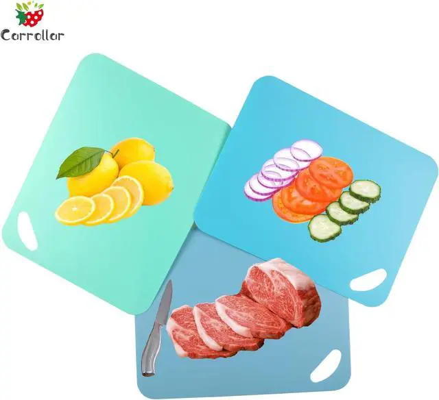 Alt view image 6 of 7 - Plastic Flexible Cutting Mats for Kitchen, 3pcs Color Coded Chopping Board Set, Cutting Board Sheet for Kitchen Cooking, Dishwasher Safe14.6x11.6"
