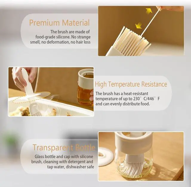 Alt view image 3 of 6 - Sauce and Oil Bottle with Silicone Brush for Cooking BBQ Kitchen - 6.8oz