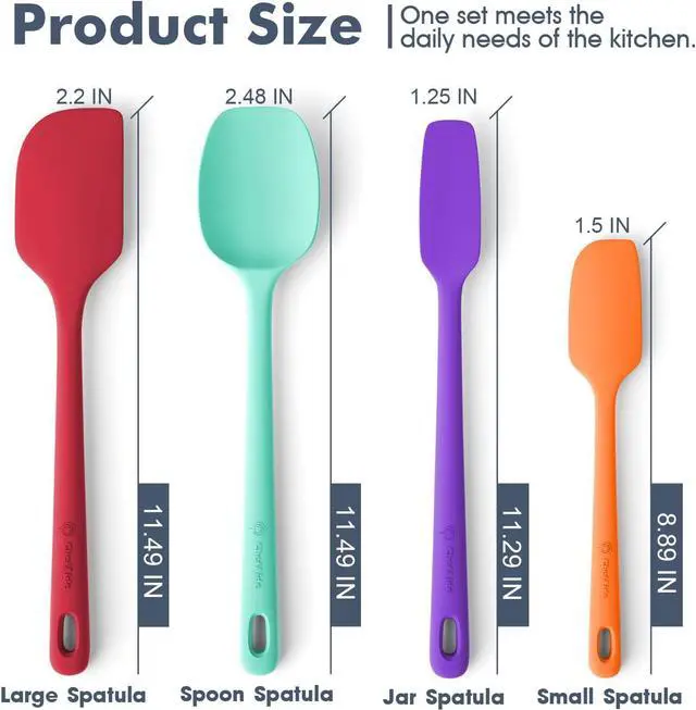 Alt view image 2 of 7 - ChefAide 4 Pieces Silicone Spatula Set, Food Grade Rubber Spatula, Upgrade Strong Handle with Ergonomic Grip, Heat Resistant for Nonstick Cookware, Cooking