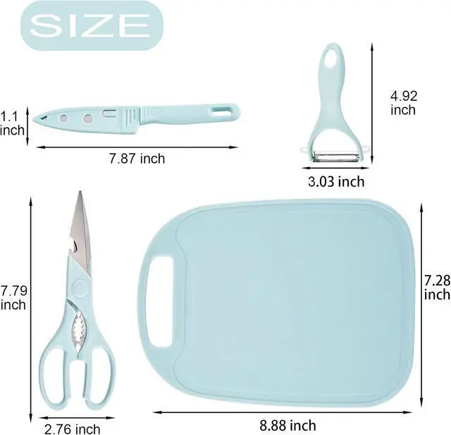Alt view image 2 of 7 - Magicorange Travel Cutting Board Set, 4 Pcs Portable Mini Camping Knife Set | Plastic Cutting Board Set & Stainless Steel Knife with Sheath, Fruits & Vegetable Peeler Scissors,Blue