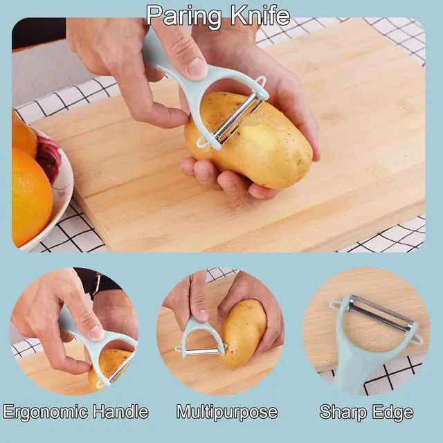 Alt view image 4 of 7 - Magicorange Travel Cutting Board Set, 4 Pcs Portable Mini Camping Knife Set | Plastic Cutting Board Set & Stainless Steel Knife with Sheath, Fruits & Vegetable Peeler Scissors,Blue