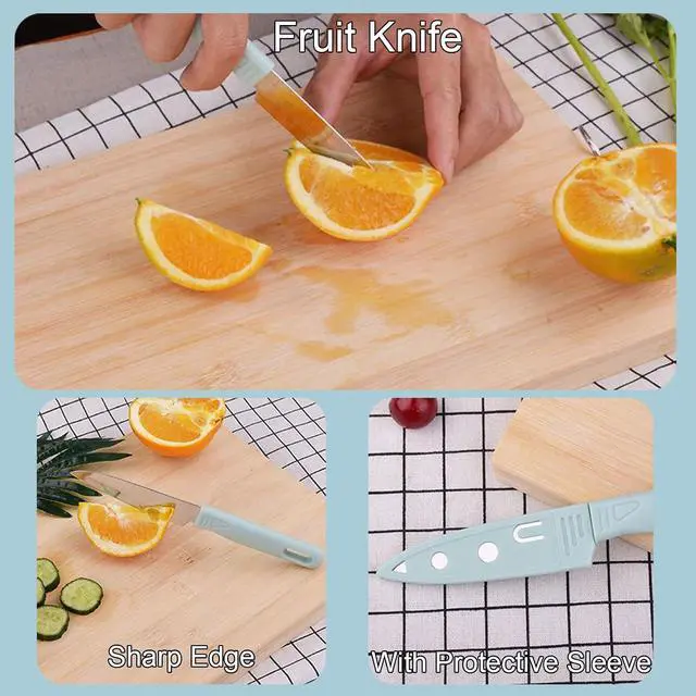 Alt view image 5 of 7 - Magicorange Travel Cutting Board Set, 4 Pcs Portable Mini Camping Knife Set | Plastic Cutting Board Set & Stainless Steel Knife with Sheath, Fruits & Vegetable Peeler Scissors,Blue