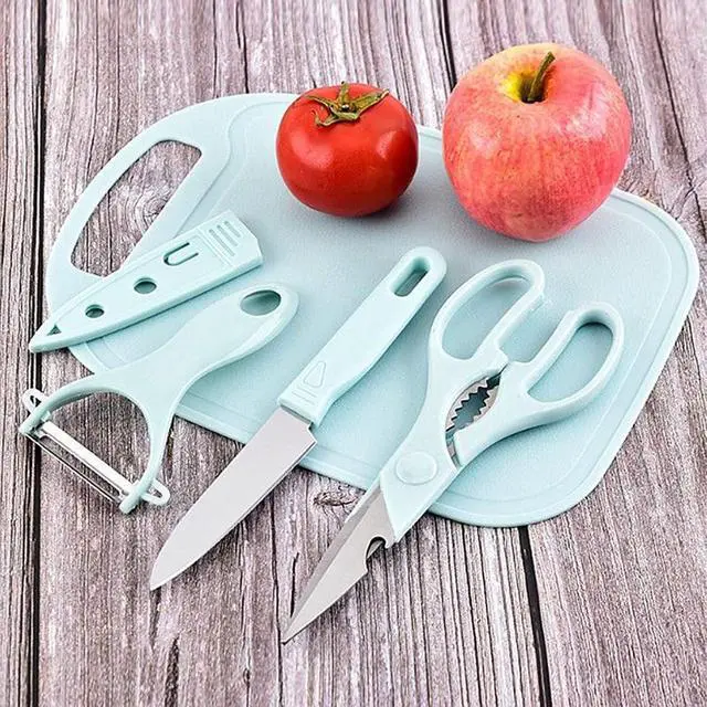 Alt view image 6 of 7 - Magicorange Travel Cutting Board Set, 4 Pcs Portable Mini Camping Knife Set | Plastic Cutting Board Set & Stainless Steel Knife with Sheath, Fruits & Vegetable Peeler Scissors,Blue