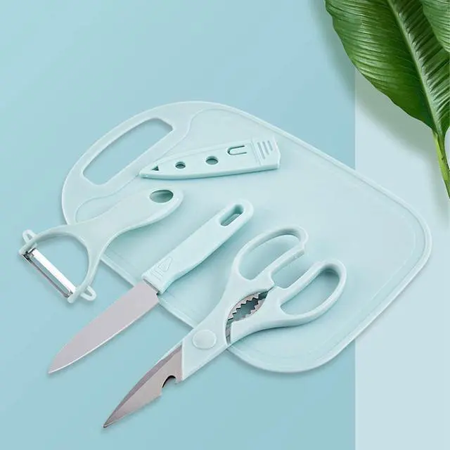 Alt view image 7 of 7 - Magicorange Travel Cutting Board Set, 4 Pcs Portable Mini Camping Knife Set | Plastic Cutting Board Set & Stainless Steel Knife with Sheath, Fruits & Vegetable Peeler Scissors,Blue