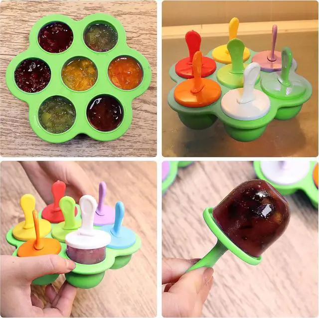 Alt view image 3 of 7 - Silicone Popsicle Molds 7-cavity DIY Ice Pop Mold with Colorful Sticks For egg biting ice cream molds storage containers non stick cake molds (Green)