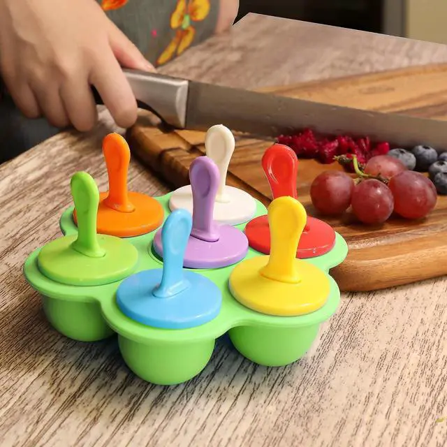 Alt view image 7 of 7 - Silicone Popsicle Molds 7-cavity DIY Ice Pop Mold with Colorful Sticks For egg biting ice cream molds storage containers non stick cake molds (Green)