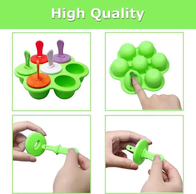 Alt view image 6 of 7 - Silicone Popsicle Molds 7-cavity DIY Ice Pop Mold with Colorful Sticks For egg biting ice cream molds storage containers non stick cake molds (Green)