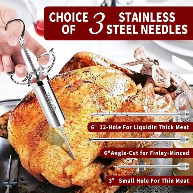 Alt view image 2 of 7 - QPMR Meat Injector Syringe Kit, 2-oz Large Capacity Marinade Turkey Injector with 3pcs Stainless Steel Marinade Injector Needles for BBQ Grill Smoker & Turkey & Brisket