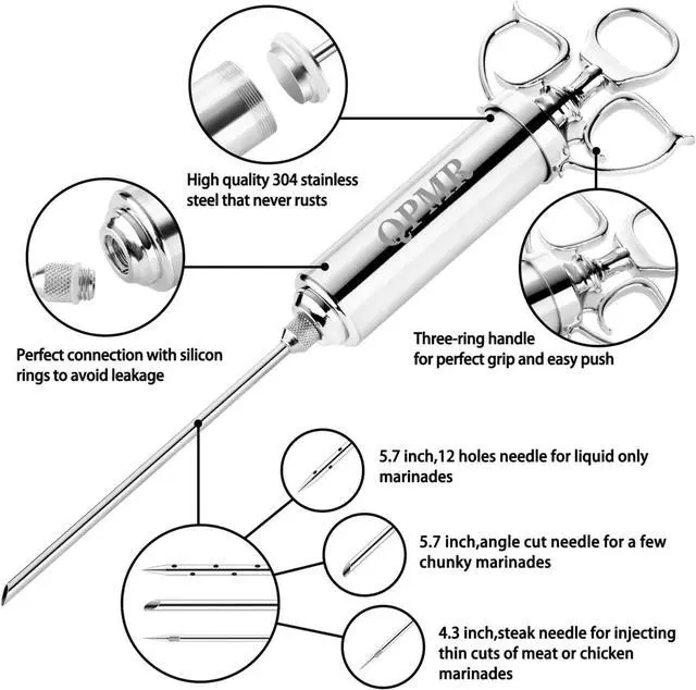 Alt view image 3 of 7 - QPMR Meat Injector Syringe Kit, 2-oz Large Capacity Marinade Turkey Injector with 3pcs Stainless Steel Marinade Injector Needles for BBQ Grill Smoker & Turkey & Brisket