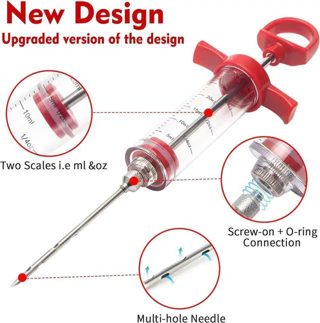 Alt view image 3 of 7 - Meat Injector, 1-oz Plastic BBQ Marinade Injector Kit, Turkey Injector Syringe (3 Stainless Steel Meat Needles +3 Replacement O Rings + 1 Cleaning Brush) for Turkey Smoked BBQ Grill