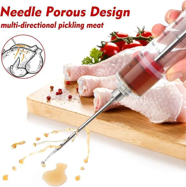 Alt view image 2 of 7 - Meat Injector, 1-oz Plastic BBQ Marinade Injector Kit, Turkey Injector Syringe (3 Stainless Steel Meat Needles +3 Replacement O Rings + 1 Cleaning Brush) for Turkey Smoked BBQ Grill