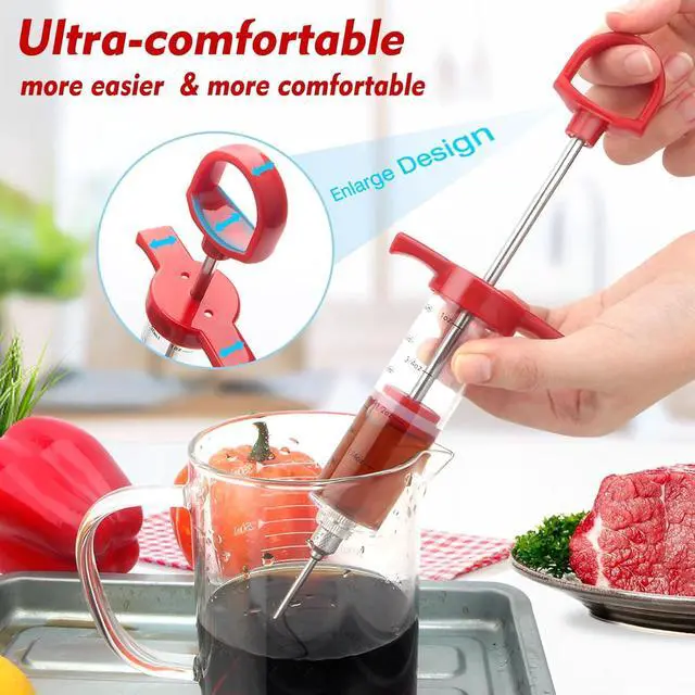 Alt view image 4 of 7 - Meat Injector, 1-oz Plastic BBQ Marinade Injector Kit, Turkey Injector Syringe (3 Stainless Steel Meat Needles +3 Replacement O Rings + 1 Cleaning Brush) for Turkey Smoked BBQ Grill