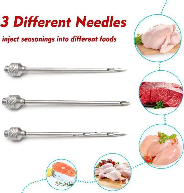 Alt view image 5 of 7 - Meat Injector, 1-oz Plastic BBQ Marinade Injector Kit, Turkey Injector Syringe (3 Stainless Steel Meat Needles +3 Replacement O Rings + 1 Cleaning Brush) for Turkey Smoked BBQ Grill