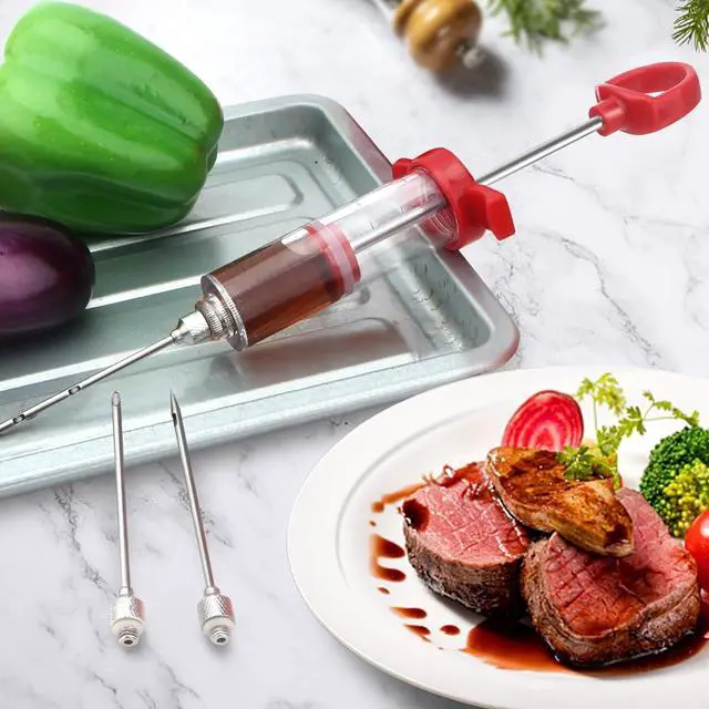 Alt view image 6 of 7 - Meat Injector, 1-oz Plastic BBQ Marinade Injector Kit, Turkey Injector Syringe (3 Stainless Steel Meat Needles +3 Replacement O Rings + 1 Cleaning Brush) for Turkey Smoked BBQ Grill