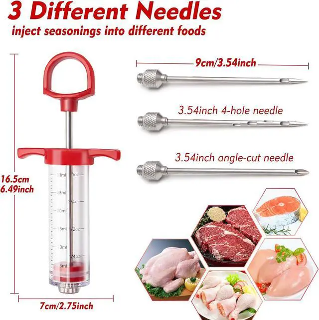 Alt view image 7 of 7 - Meat Injector, 1-oz Plastic BBQ Marinade Injector Kit, Turkey Injector Syringe (3 Stainless Steel Meat Needles +3 Replacement O Rings + 1 Cleaning Brush) for Turkey Smoked BBQ Grill